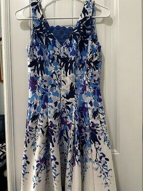 Danny and Nicole Sleeveless Fit-and-Flare Floral Dress with Blue Eyelet Trim